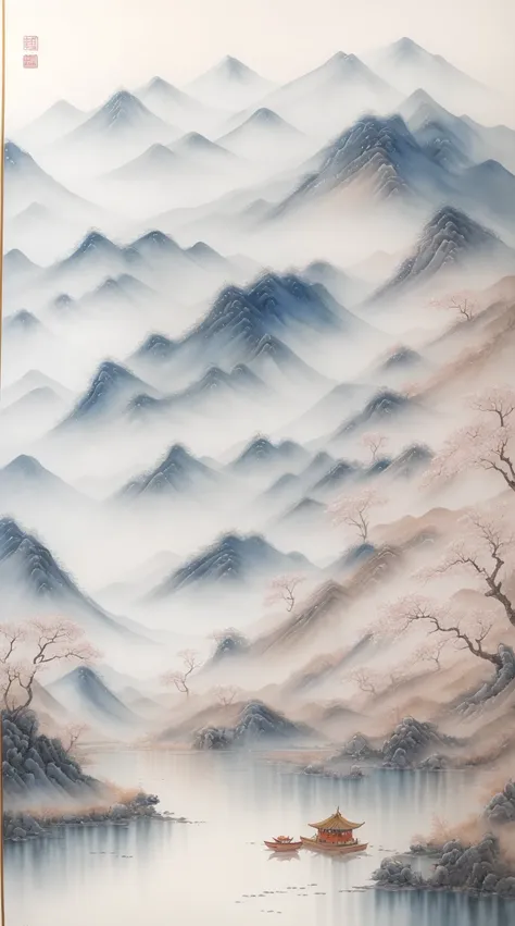 beautiful chinese landscape art, best quality at best, iintricate, watercolor paiting