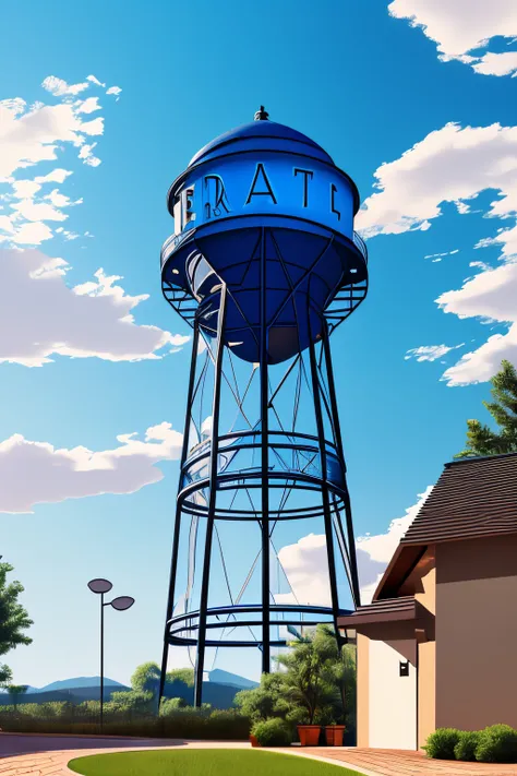 a logo of a water tower,illustration,high quality,ultra-detailed,professional,iconic design,modern,blue tone,soft lighting