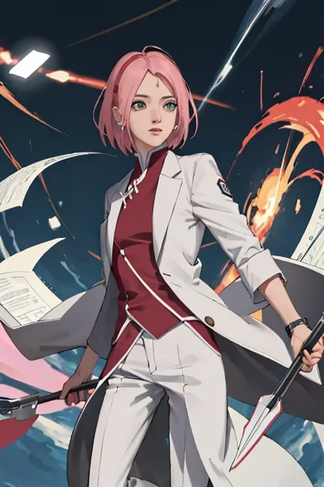 obra-prima, absurdo, (detalhes intrincados), (colorido), cinematic lighthing, papel de parede extremamente detalhado da unidade CG 8k, 1 menina, seios muito grandes, Sakura haruno, puppy position, pov, nsfw, provocante, nervoso, envergonhado, corando, Doct...