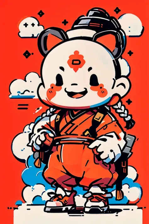 Game character design，(((Minimalism)))，(((Vector illustration style)))，(1 chubby child，Wearing the legendary Chinese New Year red costume，Wearing an auspicious gemstone headdresuwa#39;s facial expression  cute and enthusiastic，The eyes are shining，The corn...