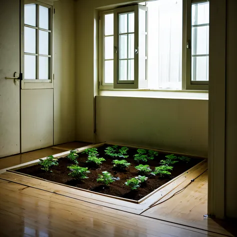 super high quality, minimalism, solitary confinement, indoor vegetable garden, self-sufficiency