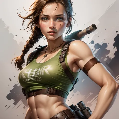 realism style, t-shirt design, centered artwork, 2D vector, watercolor, Lara Croft Tomb Raider, white background, Adobe Illustration, Trending on Artstation, hd, 8K, intricate details, vibrant eyes, gorgeous art, masterpiece, by Rafael Albuquerque , lumino...