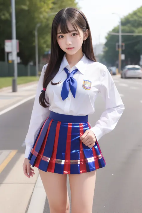 hi-school girl、full body Esbian、、、、Disgusting look、colorful sequin uniforms、Neat and clean idol face、micromini skirt、、large full breasts、Good Style