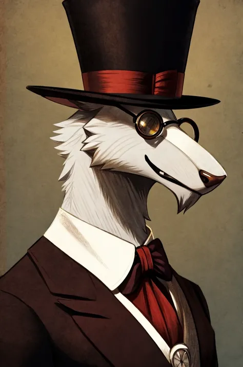 Mantled beast furry with top hat and monocle.