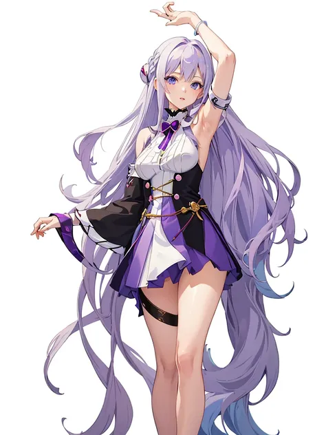 Anime girl with long white-purple hair and blue eyes in a purple dress, crisp clear rpg portrait, Smooth Anime CG Art, anime moe art style, detailed portrait of an anime girl, render of april, portrait of cute anime girlbabes, Beautiful Anime Portrait, Ani...