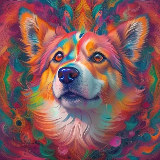 yang08k, a close up of a corgis face with a colorful design, beautiful head, full of colors and rich detail, digital art animal photo, bright colors highly detailed, psychedelic art style, beautiful art uhd 4 k, stunning artwork, detailed digital artwork, ...