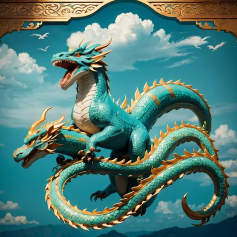 chinesedragon，Turquoise Dragon-shaped Nose，The four-striped silk dragon spine and the dragon belly with cloud and thunder patterns from He Zun of the Western Zhou Dynasty，Dragon eyebrows and shoulders decorated with cloud pattern copper forbidden pattern，D...