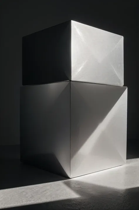 Photo of a silver cube in a minimalist style., minimalism in photography, silver cube on a dark background, gradient background, High-definition image, silver cube in the center of the photo, Maximum realism, the lighting of the silver cube creates a bizar...