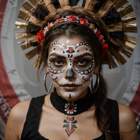 Aztec woman with face painted dia de los muertos