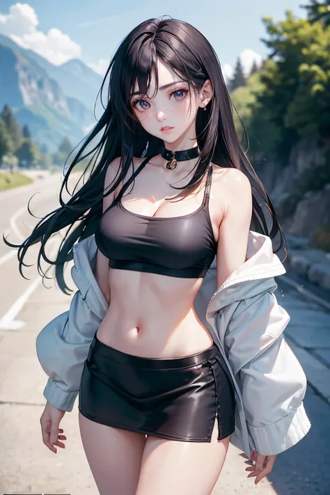 (Masterpiece:1.2, best quality : 1.2, illustration), Gorgeous caucasian woman, (beautiful face), long black hair, (long eyelashes), long thick eyebrows, ((symmetrical eyes)), (beautiful green eyes), (bangs), bangs over one eye, one eye covered by hair, win...