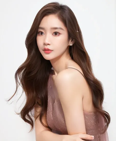 a close up of a woman with long brown hair wearing a dress, jaeyeon nam, hwang se - on, lee ji-eun, lee ji - eun, krystal, beautiful south korean woman, thin lustrous hair, ji-min, heonhwa choe, wavy shoulder-length hair, park ji-min, gongbi, sha xi