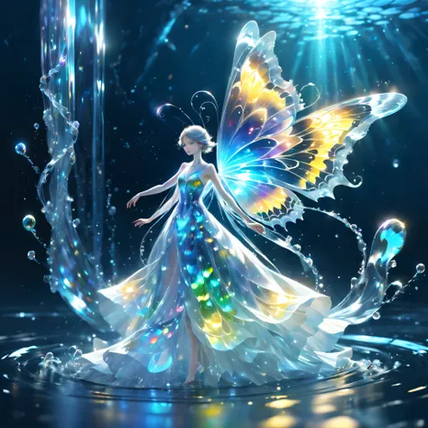 plunge into the sea：1.5，（butterfly flapping its wings：1.5），light powder：1.5，crystal butterfly,butterflys,beautiful wings, transp...