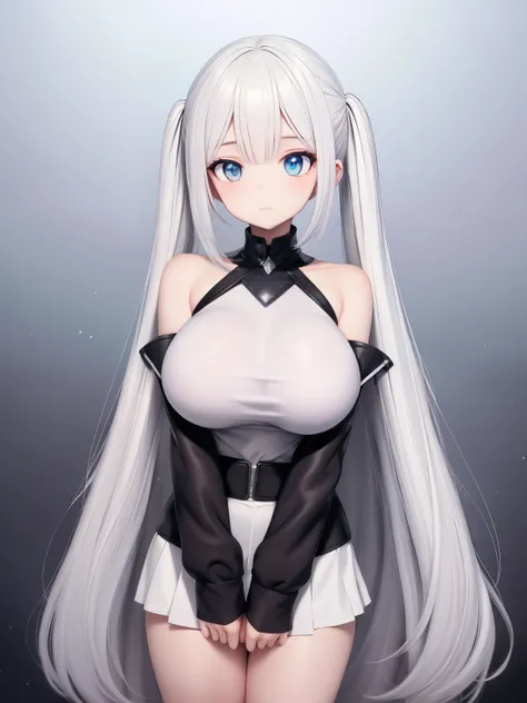 big breasts beautiful， young woman， in the crystal and  zone， drifting snow， white hours， gradient hair， white hair， twintail ha...