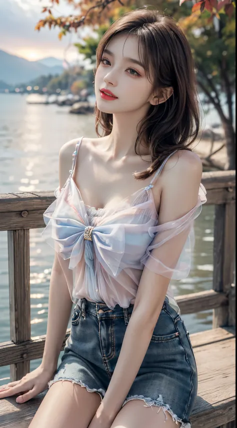 Sweet girl clothes7,skirt, fashi-girl. red lips, mature female, makeup, ((Random shooting angles)), (best quality, masterpiece:1.2), ultra-detailed, (realistic:1.37), beautiful, youthful, glamorous model with (detailed eyes, detailed lips, extremely detail...