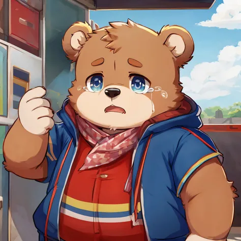 Anthro bear,  chubby , crying, cute , extremely cutes, clothes