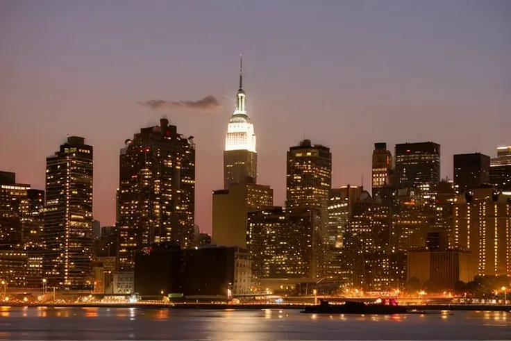 at night, the buildings are illuminated against the backdrop of the city skyline., new york skyline, new york skyline, new york ...