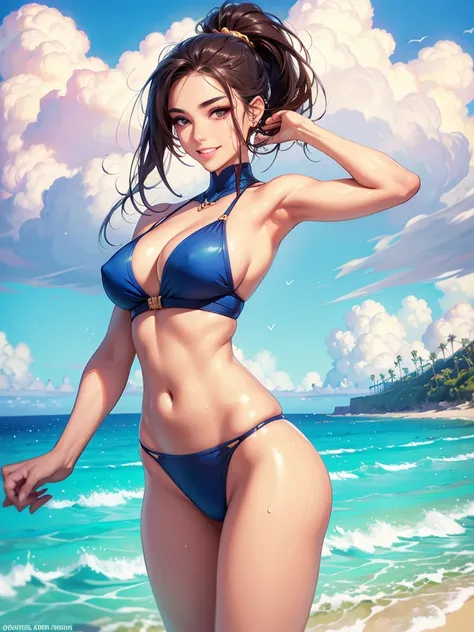 beauty and appearance，sexy brown skin，There are traces of the sun，big boobs and big ass，Tall，Round and smooth，Delicate skin hawaii beach，Blue sea and sky，White sand beach spreads out，Its like a gorgeous picture，Its heart-warming。A gentle breeze，Brings a fr...