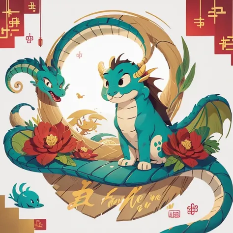 dragon new year zodiac print，Lovely lines，color block lines