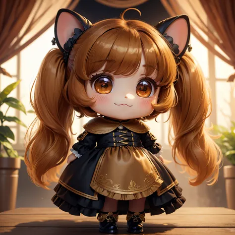 ​masterpiece、top-quality、ultra-detailliert、(Chibi Charas Daughter:1.2)、(American cocker spaniel floppy ears：1.3)、Golden brown hair、wraith、Fairytale autumn forest、A smile、Full-body standing figure