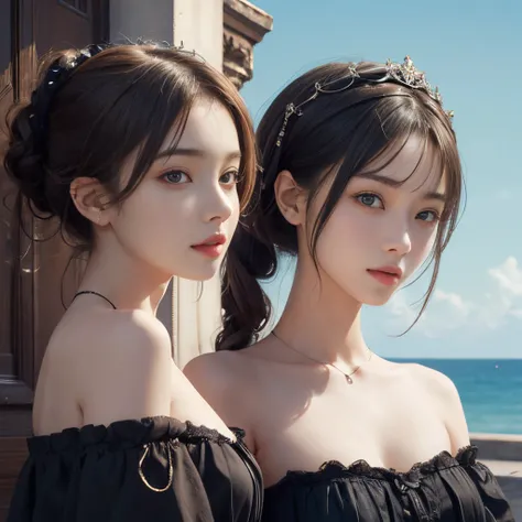 ​masterpiece、Two beautiful girls、A detailed eye、超A high resolution(reality:1.4)very extremely beautiful, Beautiful skins, A slender,skinny  body、being thin、 Forward-facing body, (A hyper-realistic), (hight resolution), (8K), (ighly detailed), (ultra-detail...