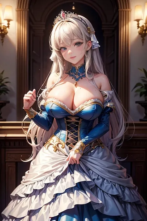 masterpiece:1.4, best quality:1.4, 8K animation, {The worlds most erotic, lewd, kinky and beautiful lascivious princess in a gorgeous and voluptuous crinoline ball gown.}, public indecency