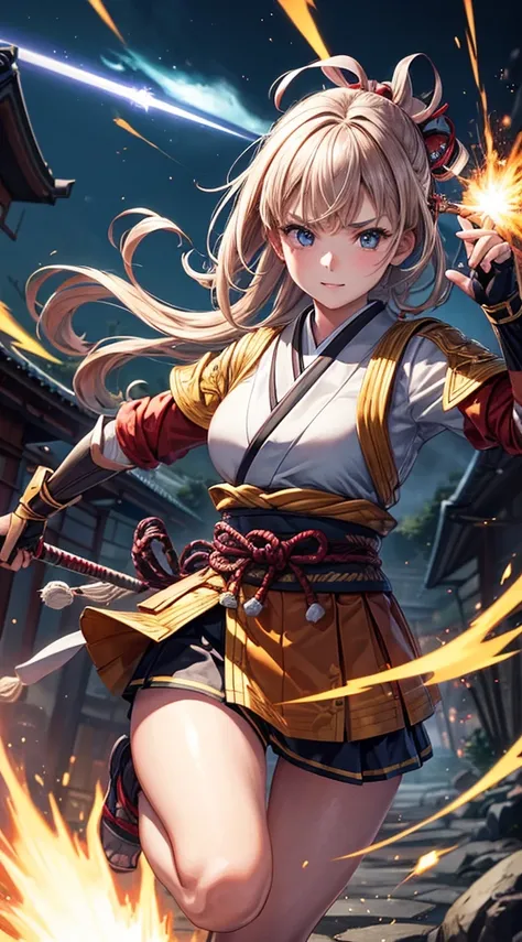 High quality,high detail,masterpiece,8k,1 Girl(holding Katana)(in combat),flashing spark,located village(japan),