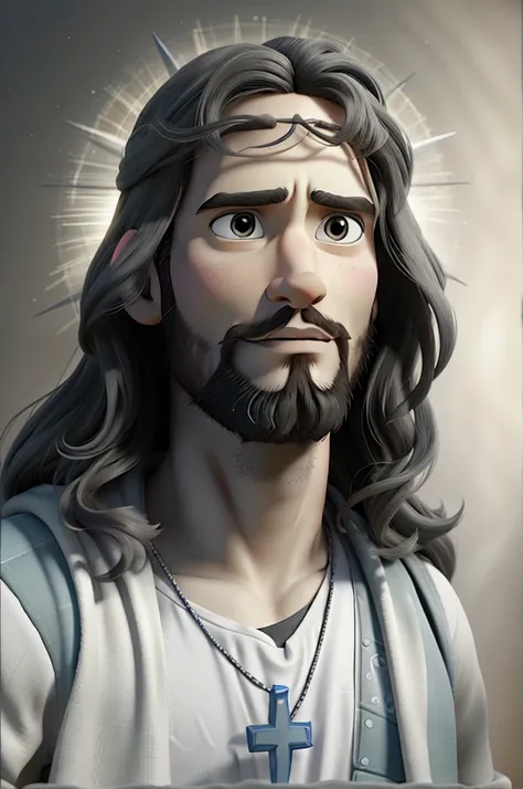 Pixar style, high quality Jesus Christ illuminated background with angels