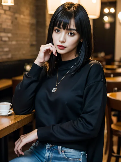 "Young masochist, who craves new extreme sensations, goes home from work to a local cafe. She is wearing a black sweatshirt and dark jeans.., Her black lipstick and long bangs hide her face.. Despite her attempts to stay hidden, she&#39;s still wearing a b...