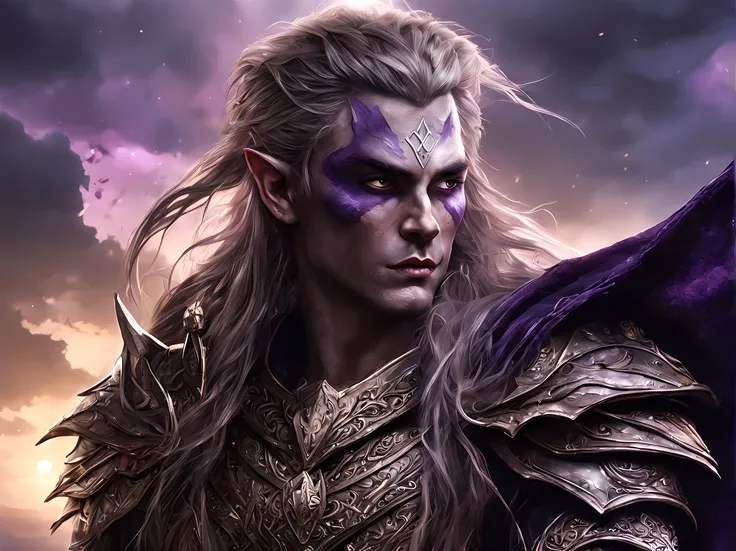 fantasy art, dnd art, RPG art, wide shot, drkfntasy (masterpiece:1.3), full body, intense details, highly detailed, photorealistic, best quality, highres, portrait of 1male half elf (fantasy art, Masterpiece, best quality: 1.ale skin, intense details facia...