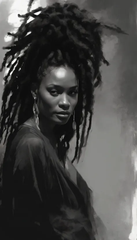 uma imagem de uma mulher negra com dreadlocks , No estilo de Russ Mills, Michael Garmash, charming sketches, mono-ha, Contemporary Asian art, Lilia Alvarado, Pincelada concisa --AR 69:128 --s 750 --V 5. 2