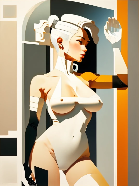 female perfect fullbody, minimalism style, abstract style, flat colors, nipples big, pubis shaved, oil painting minimalism, face european caucasuian cute, glass window, logo design, fullbody, illustration, arrt drawing, lines, frontal view, light and shado...