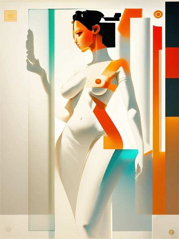 ancient muse, female perfect fullbody, minimalism style, abstract style, flat colors, nipples big, pubis shaved, oil painting minimalism, face european caucasuian cute, glass window, logo design, fullbody, illustration, arrt drawing, lines, frontal view, l...