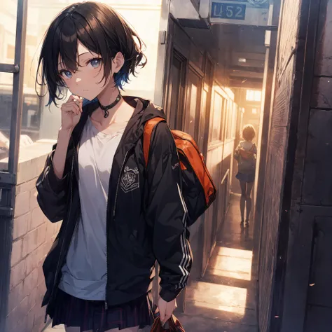 best god quality, Ultra-detailed, anime moe art style,Best Anime 8K Konachan Wallpapers,Pixiv Contest Winner,Perfect Anatomy, (Draw a girl sleepily walking to school. ),BREAK, 1girl is a cool beautiful girl, (Solo,Lori,child,13years:1.3),a junior high scho...