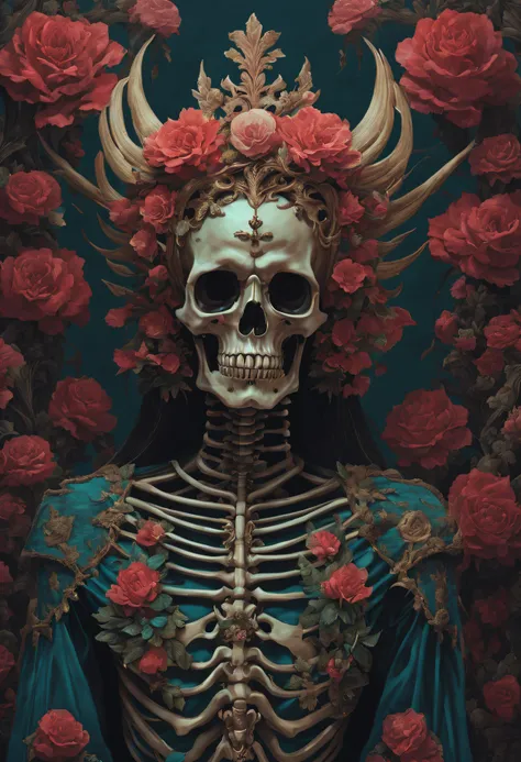 casey weldon (casey weldon) Concept art portrait of Skeleton Demon King, Olga Kvasa, Miho Hirano, Ultra-Detailed Intricate Gothic Art Trend Artstation Triadic Unreal Engine 5 Detailed Matte Painting, dark colour, like a dream, Complicated details, Launch i...