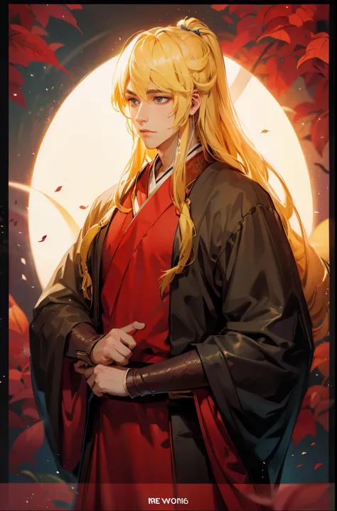 handsome young man, long blonde hair, cinematic lighting, long glovelue and white male hanfu))), ancient china, minimalist backg...