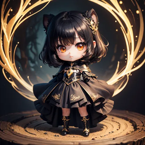 ​masterpiece、top-quality、ultra-detailliert、(Chibi Charas Daughter:1.2)、Official Art、A black band with luxurious jewel decoration hides the eyes、wraith、gold bob、Fairytale Autumn Forest、Lightning flashes、Full-body standing figure