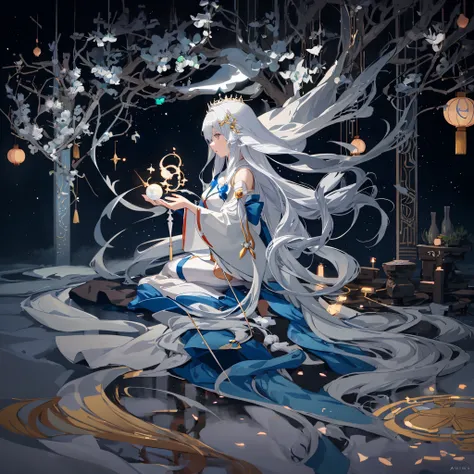 Long-haired anime girl in white dress holding magic wand, Popular topics on artstation pixiv, author：Detailed Art by Yang Shi, Digital art on Pixiv, pixiv, Pixiv Contest Winner, Beautiful celestial mage, Japanese anime fantasy illustration, Popular topics ...