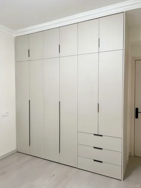 The room has a white wardrobe with drawers and a door, elegant wardrobe, cupboard, Modern minimalist f 2 0, very minimalistic,  Clean lines, cupboard, Modern minimalist f 2 0 clean, Flat minimalism, Bedrooms, simplistic design, cabinet furniture, simplisti...