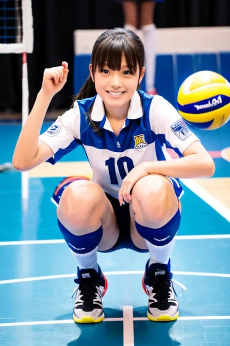 front of volleyball uniform girl crouching