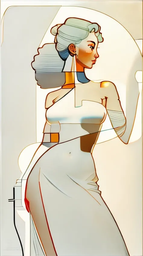 ancient greece muse, female perfect fullbody, minimalism style, abstract style, flat colors, nipples big, pubis shaved, oil painting effect minimalism, face european caucasuian cute, glass window, logo design, fullbody, illustration, arrt drawing, lines, f...