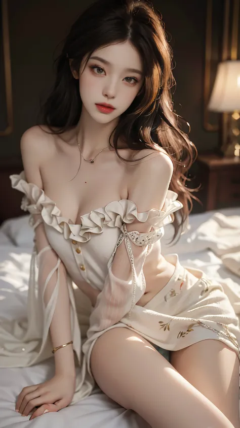 Special clothes34,bare shoulders,shirt, fashi-girl, red lips, mature female, makeup, Big eyes. Pretty eyes, ((Random shooting angles)), (best quality, masterpiece:1.2), ultra-detailed, (realistic:1.37), beautiful, youthful, glamorous model with (detailed e...