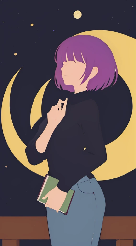 1 Downer woman(Holding an open book in your hand),leather jackets,jeans,Short boots,Looking up at the moon,Standing on Balcony,Midnight,4K,High quality,Ultra Detail,super precision,masutepiece,Focus on the upper body。