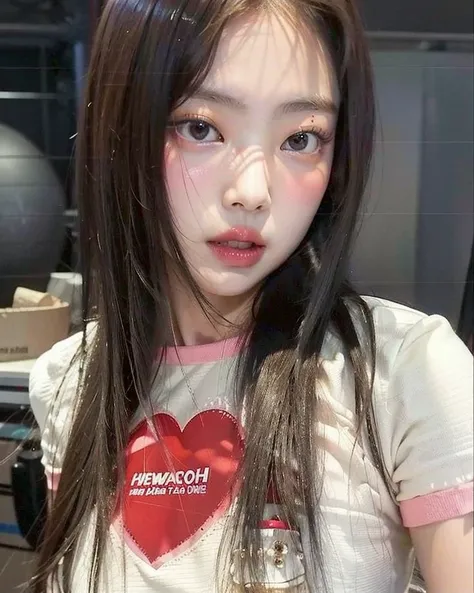 there a girl with long hair and a heart-shaped t-shirt, Jaeyeon Nam, Jinyoung Shin, ulzzang, Wan adorable cara coreana, Jossi de Blackpink, Lalisa Manobal, Small heart-shaped face, Heonhwa Choe, con cara linda - fina -, Chiho, Blackpink Jennie, hwang se - ...