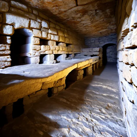 old catacombs, dungeon, basement, stone walls, inside the ancient castle, bunker, bomb shelter, stone floor