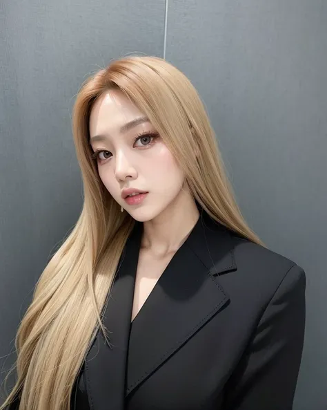 un primer plano de una mujer con cabello largo y rubio vestida con un traje negro, Retrato de Jossi de Blackpink, Parque Roseanne de Blackpink, Cl, Jossi de Blackpink, Blackpink Jennie, Jaeyeon Nam, Heonhwa Choe, Artista coreano, Taejune Kim, KDA, 韓国アイドル, ...