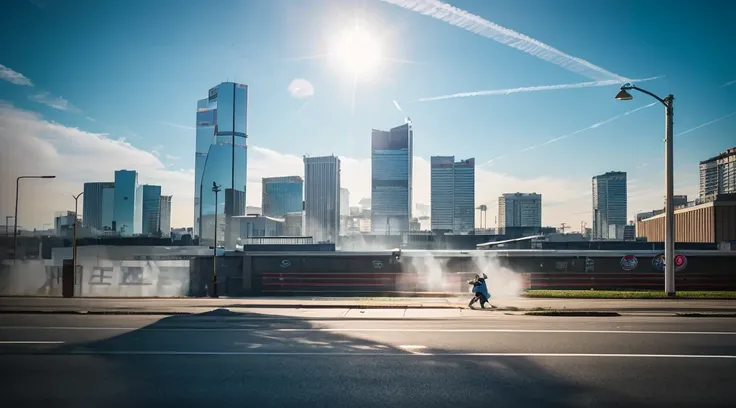 Skysky，weather balloon，城市，streetview，Factory exhaust gas，crowd of，The Car，light and shadow effect，quadratic element，Guangzhou