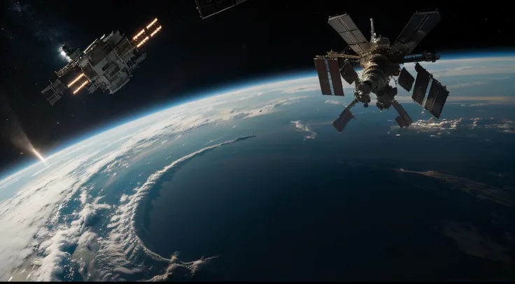 create an image of a space station with an astronaut holding it from the outside, planet Earth in the background high resolution hyperrealistic