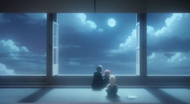 Animation scene of two people sitting on the windowsill looking at the moon, beautiful anime scenes, anime scene, Today’s recommended anime  still, Anime beautiful peaceful scene, Screenshot of the animated movie, daytime ethereal anime, Screenshots from t...