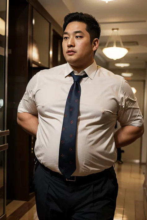 One in a suit、wearing a tie，chubbiness，Asian people，Elegant man,