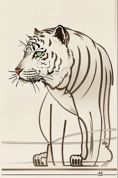 minimal art，Agnes DenesArt Style，stickfigure，Black line drawing of tiger，8K分辨率